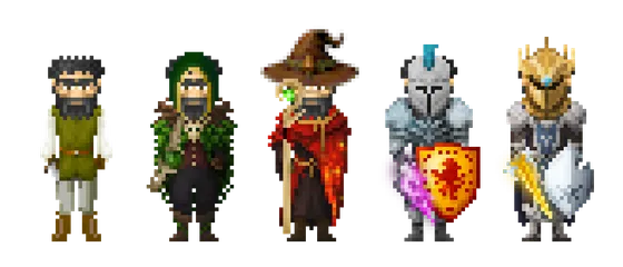 Guildlands · Same hero, different gear · tira-5-equipos-transparente-6x.png